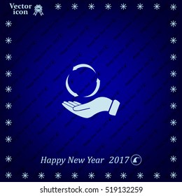 circular arrows on hand icon, vector illustration. Flat design style