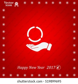 circular arrows on hand icon, vector illustration. Flat design style
