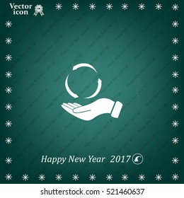 circular arrows on hand icon, vector illustration. Flat design style