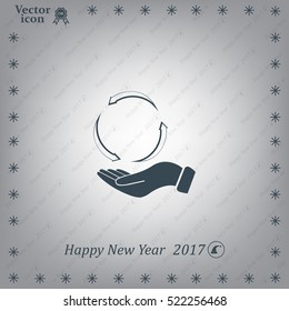 circular arrows on hand icon, vector illustration. Flat design style