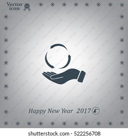 circular arrows on hand icon, vector illustration. Flat design style