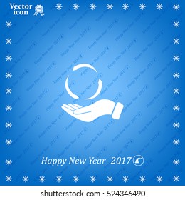 circular arrows on hand icon, vector illustration. Flat design style