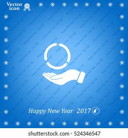 circular arrows on hand icon, vector illustration. Flat design style