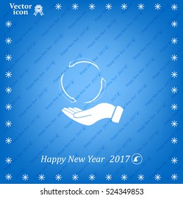 circular arrows on hand icon, vector illustration. Flat design style