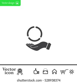 circular arrows on hand icon, vector illustration. Flat design style
