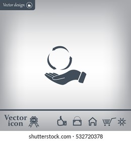circular arrows on hand icon, vector illustration. Flat design style