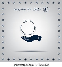 circular arrows on hand icon, vector illustration. Flat design style