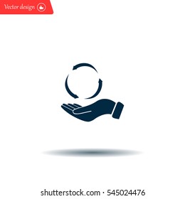 circular arrows on hand icon, vector illustration. Flat design style