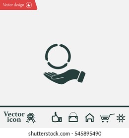 circular arrows on hand icon, vector illustration. Flat design style