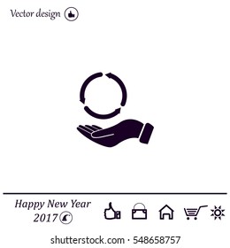 circular arrows on hand icon, vector illustration. Flat design style
