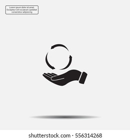 circular arrows on hand icon, vector illustration. Flat design style