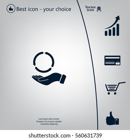 circular arrows on hand icon, vector illustration. Flat design style