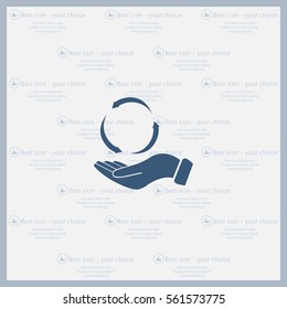 circular arrows on hand icon, vector illustration. Flat design style