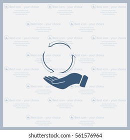circular arrows on hand icon, vector illustration. Flat design style