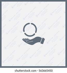 circular arrows on hand icon, vector illustration. Flat design style