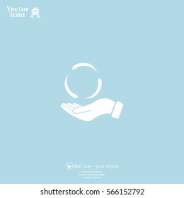 circular arrows on hand icon, vector illustration. Flat design style
