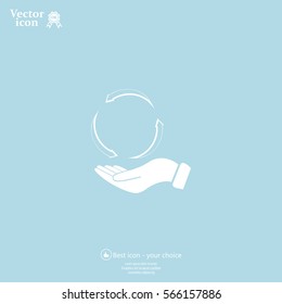 circular arrows on hand icon, vector illustration. Flat design style