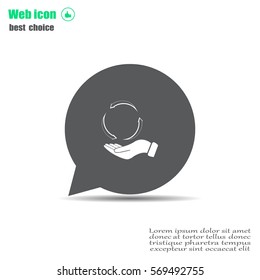 circular arrows on hand icon, vector illustration. Flat design style