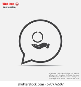 circular arrows on hand icon, vector illustration. Flat design style