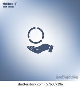 circular arrows on hand icon, vector illustration. Flat design style