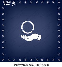 circular arrows on hand icon, vector illustration. Flat design style
