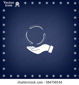 circular arrows on hand icon, vector illustration. Flat design style