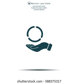 circular arrows on hand icon, vector illustration. Flat design style