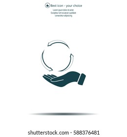 circular arrows on hand icon, vector illustration. Flat design style