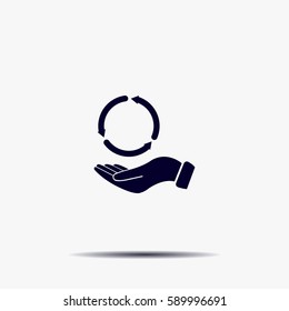 circular arrows on hand icon, vector illustration. Flat design style