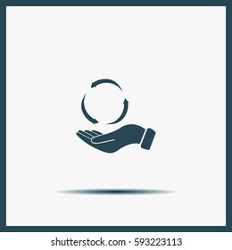 circular arrows on hand icon, vector illustration. Flat design style