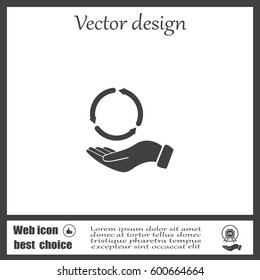 circular arrows on hand icon, vector illustration. Flat design style
