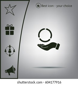 circular arrows on hand icon, vector illustration. Flat design style