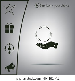 circular arrows on hand icon, vector illustration. Flat design style