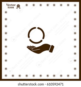 circular arrows on hand icon, vector illustration. Flat design style