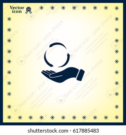 circular arrows on hand icon, vector illustration. Flat design style