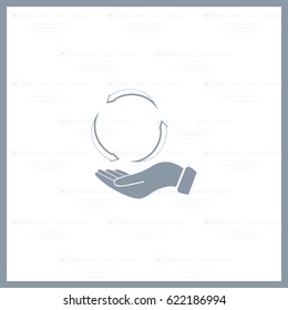 circular arrows on hand icon, vector illustration. Flat design style