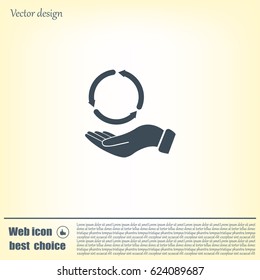 circular arrows on hand icon, vector illustration. Flat design style