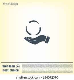 circular arrows on hand icon, vector illustration. Flat design style