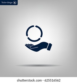 circular arrows on hand icon, vector illustration. Flat design style