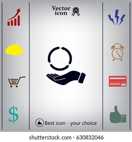circular arrows on hand icon, vector illustration. Flat design style