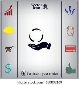 circular arrows on hand icon, vector illustration. Flat design style