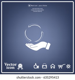 circular arrows on hand icon, vector illustration. Flat design style