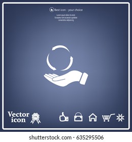 circular arrows on hand icon, vector illustration. Flat design style