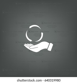 circular arrows on hand icon, vector illustration. Flat design style