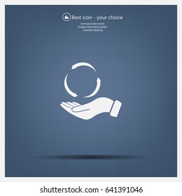 circular arrows on hand icon, vector illustration. Flat design style