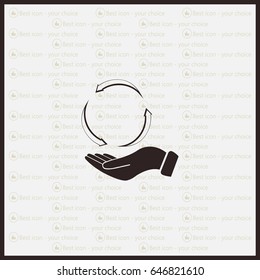 circular arrows on hand icon, vector illustration. Flat design style