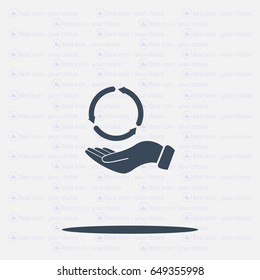 circular arrows on hand icon, vector illustration. Flat design style