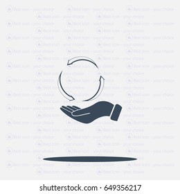 circular arrows on hand icon, vector illustration. Flat design style