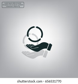 circular arrows on hand icon, vector illustration. Flat design style