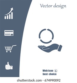 circular arrows on hand icon, vector illustration. Flat design style